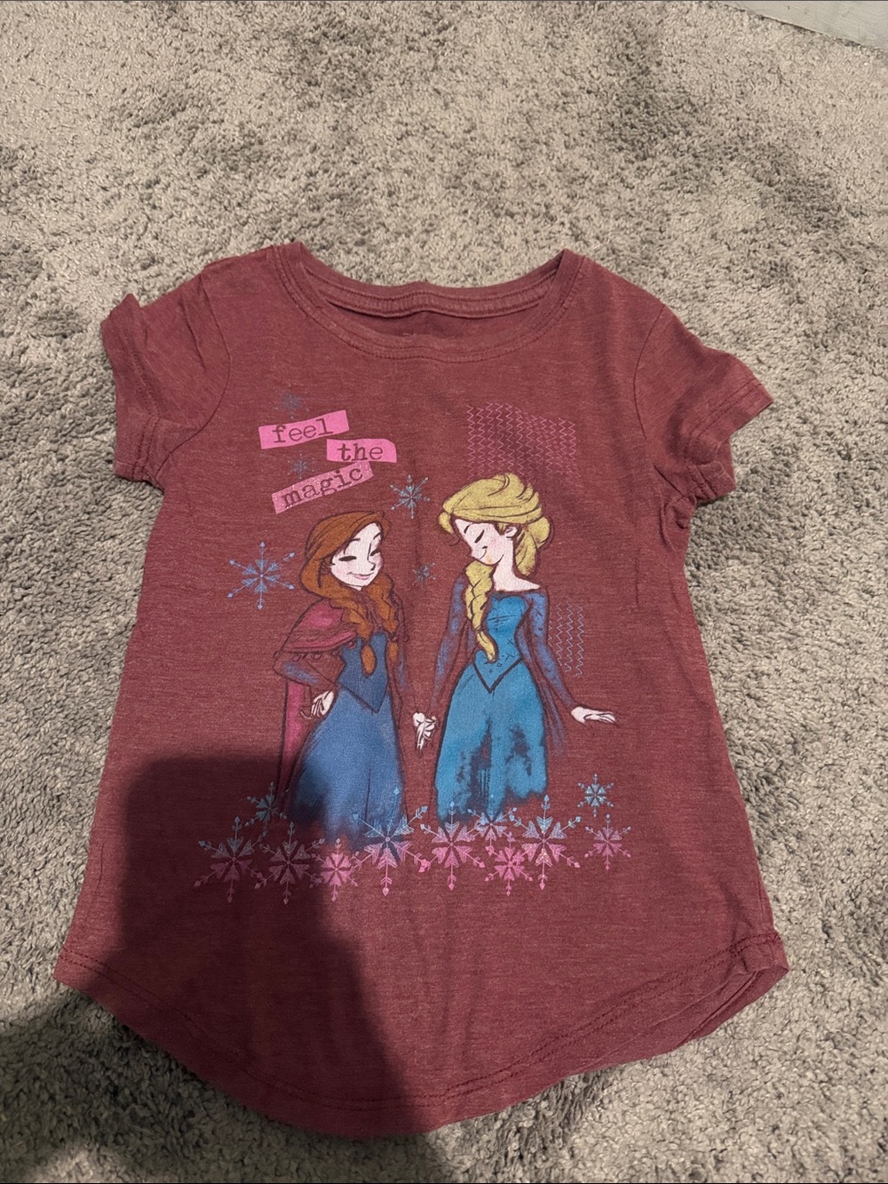 Disney Girls Burgundy Elsa & Anna Graphic Tee